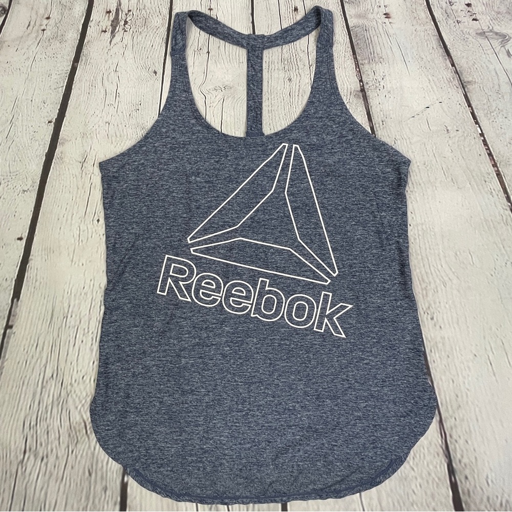 REEBOK gray logo workout racerback tank top, size L